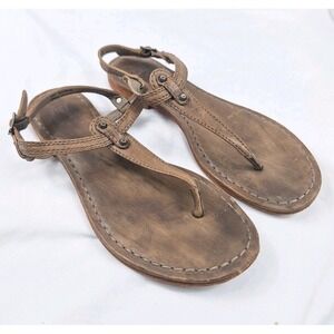 Frye Carson T Strap Slingback Sandals‎ Leather Brown Size 6.5M